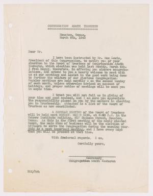 Primary view of object titled '[Letter from Congregation Adath Yeshurun, March 6, 1940 #1]'.
