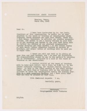 [Letter from Congregation Adath Yeshurun, March 6, 1940 #2]