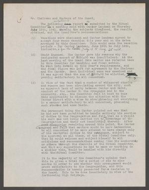 Primary view of object titled '[Congregation Adath Yeshurun Ritual Committee Report, July 12, 1941]'.