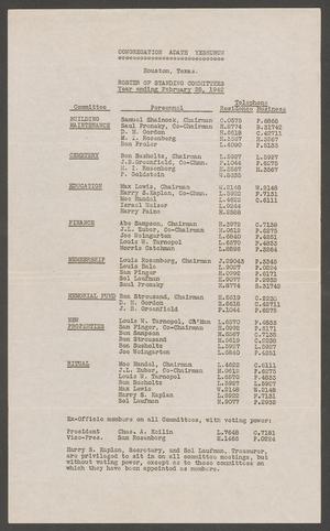 Congregation Adath Yeshurun Roster of Standing Committees, Year ending February 28, 1942