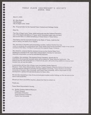 Primary view of object titled '[Letter from Texas Slave Descendant's Society to Allen Bogard, March 5, 2006]'.