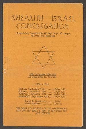 Primary view of object titled '[Shearith Israel Congregation Bulletin: September 11-13, 1950]'.