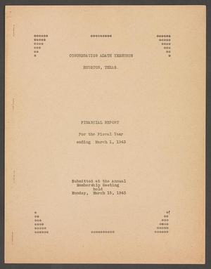 Congregation Adath Yeshurun: Financial Report for the Year Ending March 1, 1943