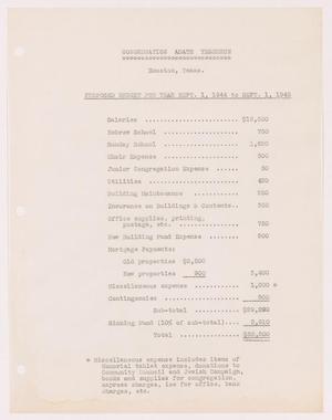[Congregation Adath Yeshurun Proposed Budget, September 1, 1944-September 1, 1945]