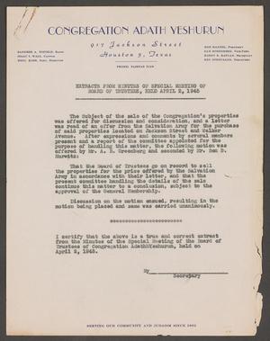 Primary view of object titled 'Extracts from Minutes of Special Meeting of Board of Trustees, Held April 2, 1945'.
