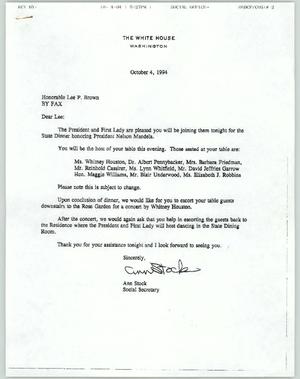[Letter from Ann Stock to Lee P. Brown, October 4, 1994]