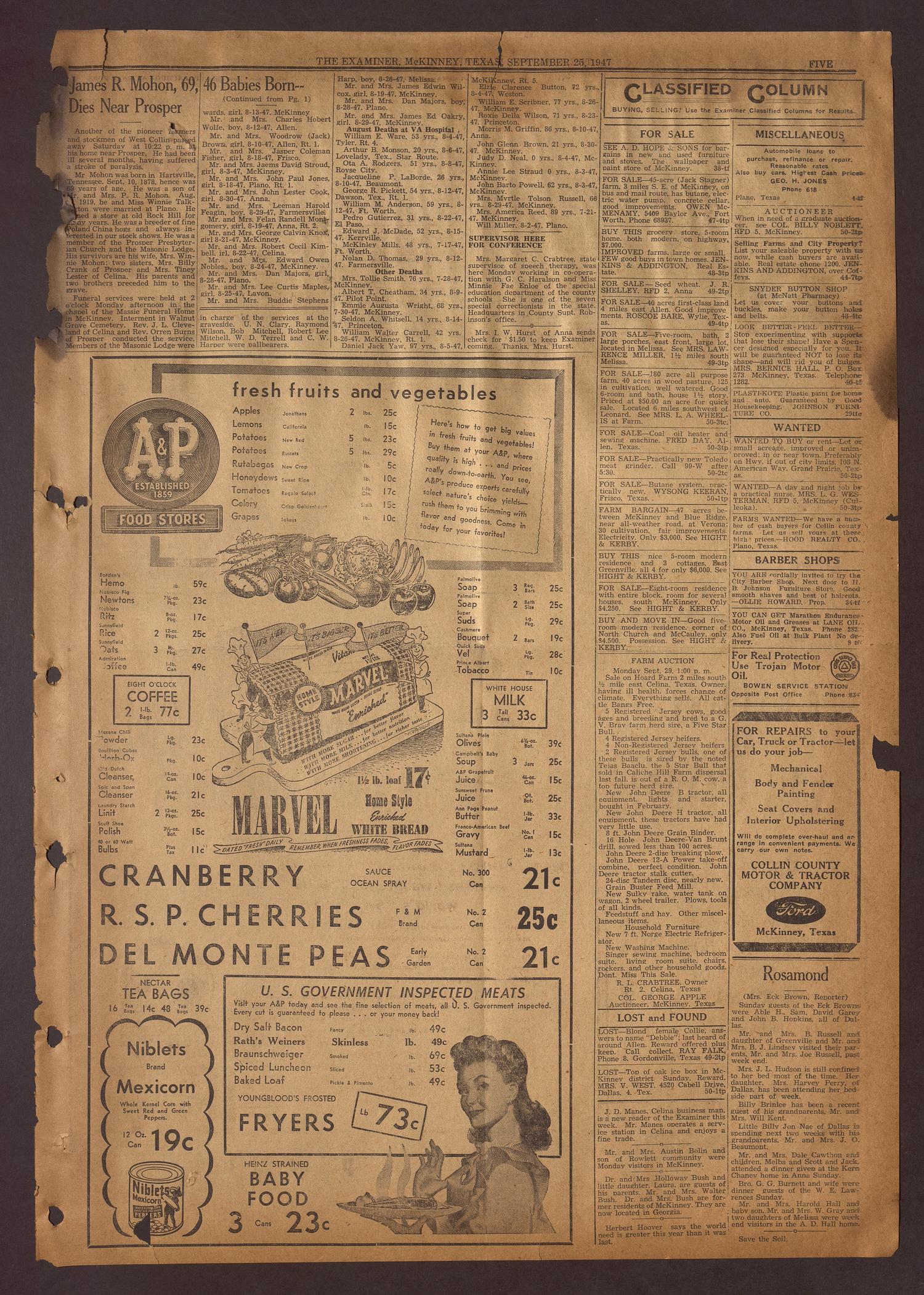 The McKinney Examiner (McKinney, Tex.), Vol. 61, No. 50, Ed. 1 Thursday, September 25, 1947
                                                
                                                    [Sequence #]: 5 of 24
                                                