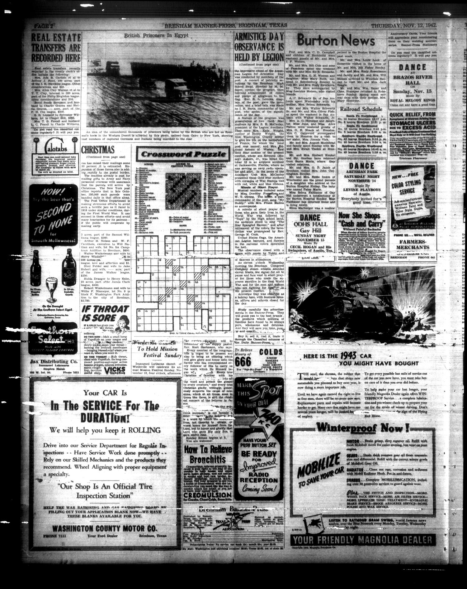 Brenham Banner-Press (Brenham, Tex.), Vol. 77, No. 239, Ed. 1 Thursday, November 12, 1942
                                                
                                                    [Sequence #]: 2 of 4
                                                