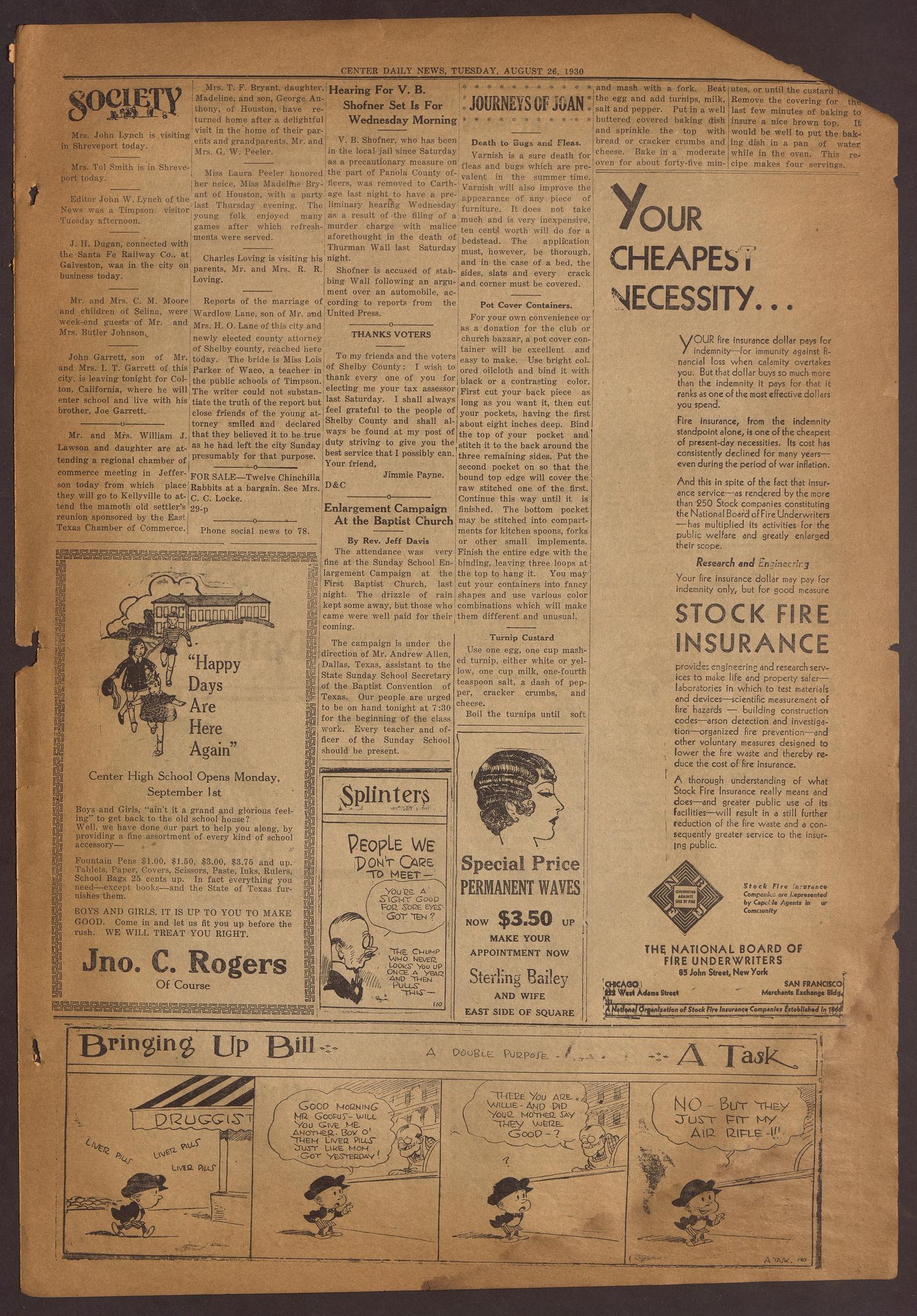 Center Daily News (Center, Tex.), Vol. 2, No. 75, Ed. 1 Tuesday, August 26, 1930
                                                
                                                    [Sequence #]: 3 of 4
                                                