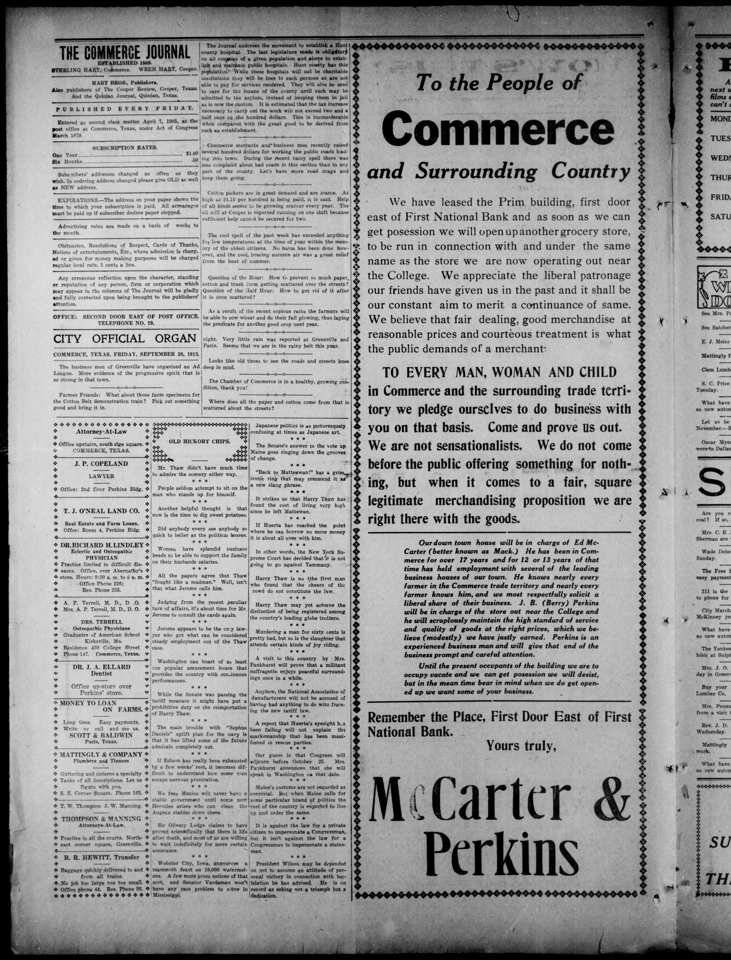 The Commerce Journal. (Commerce, Tex.), Vol. 24, No. 40, Ed. 1 Friday, September 26, 1913
                                                
                                                    [Sequence #]: 4 of 8
                                                