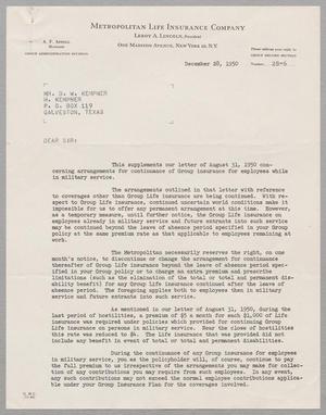 [Letter from Metropolitan Life Insurance Company to D. W. Kempner, December 28, 1950]
