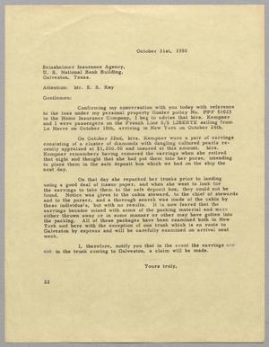 [Letter from D. W. Kempner to Seinsheimer Insurance Agency, October 31, 1950]