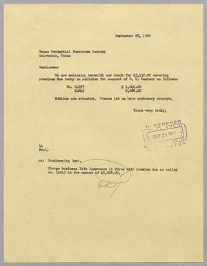 Primary view of object titled '[Letter from A. H. Blackshear, Jr. to Texas Prudential Insurance Company, September 28, 1950]'.