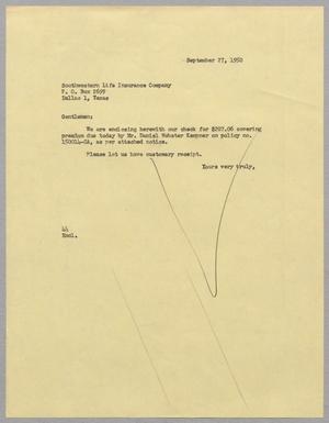 [Letter from A. H. Blackshear, Jr. to Southwestern Life Insurance Company, September 27, 1950]