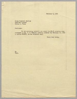 [Letter from A. H. Blackshear, Jr. to Group Hospital Services, February 8, 1950]