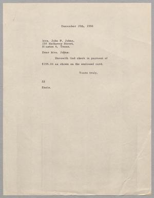 [Letter from D. W. Kempner to John P. Johns, December 15, 1950]