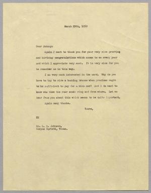 [Letter from D. W. Kempner to L. R. Johnson, March 29, 1950]