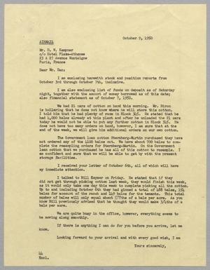 [Letter from A. H. Blackshear, Jr. to D. W. Kempner, October 9, 1950]