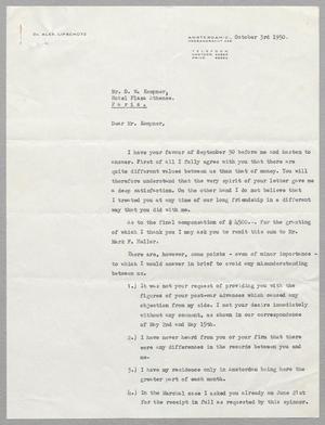 [Letter from Dr. Alex Lifschütz to D. W. Kempner, October 3, 1950]
