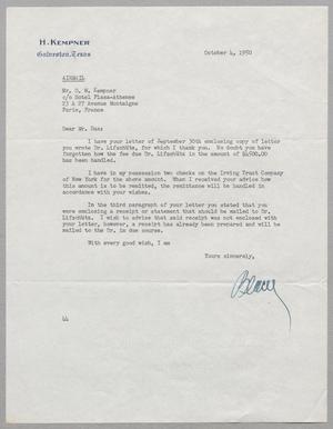 [Copy of Letter from A. H. Blackshear, Jr. to D. W. Kempner, October 4, 1950]