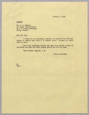 [Letter from A. H. Blackshear, Jr. to D. W. Kempner, October 4, 1950]