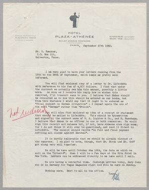 [Letter from D. W. Kempner to H. Kempner, September 30, 1950]