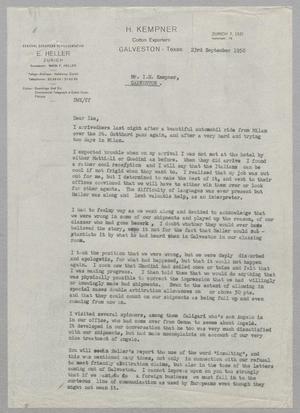 [Letter from D. W. Kempner to I. H. Kempner, September 23, 1950]