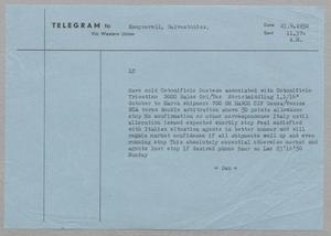 Primary view of object titled '[Telegram from Daniel W. Kempner to H. Kempner, September 23, 1950]'.