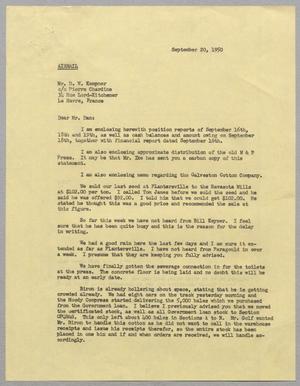 [Letter from A. H. Blackshear, Jr. to D. W. Kempner, September 20,1950]
