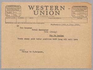 [Telegram from H. Kempner to Dan Kempner, September 15, 1950]