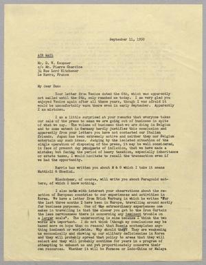 [Letter from I. H. Kempner to D. W. Kempner, September 11, 1950]