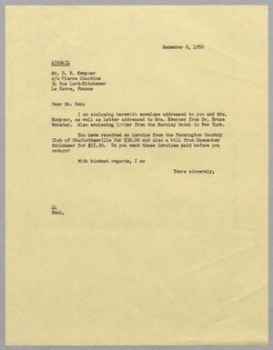 [Letter from A. H. Blackshear, Jr. to Daniel W. Kempner, September 6, 1950]