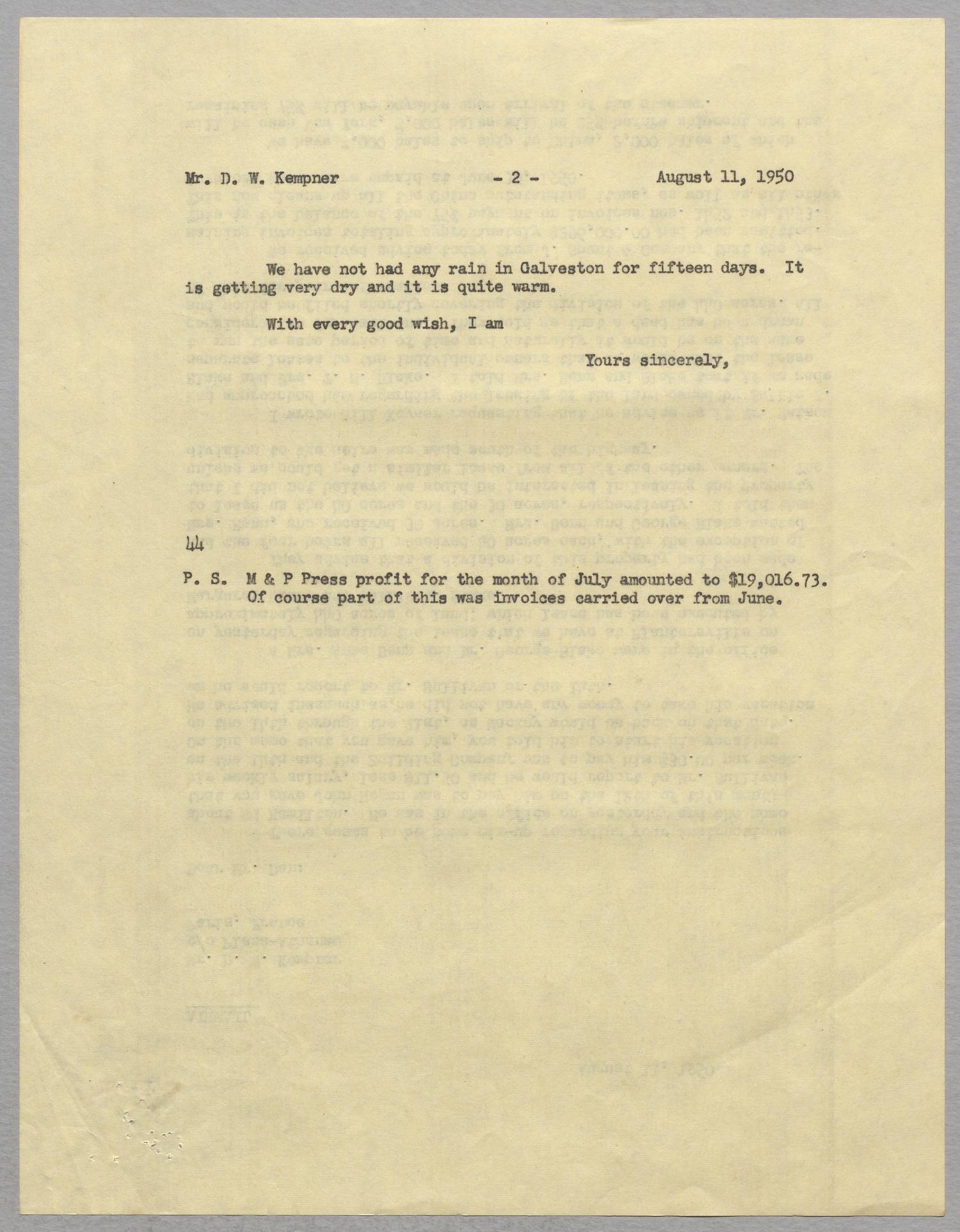 [Letter from A. H. Blackshear, Jr. to D. W. Kempner, August 11, 1950]
                                                
                                                    [Sequence #]: 2 of 2
                                                