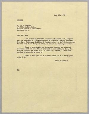 [Letter from A. H. Blackshear, Jr. to Daniel W. Kempner, July 26, 1950]