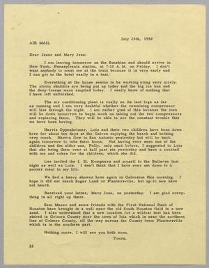 [Letter from D. W. Kempner to Jeane and Mary Jean Kempner, July 25, 1950]
