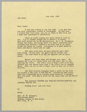 [Letter from Daniel W. Kempner to Jeane Bertig Kempner, July 21, 1950]