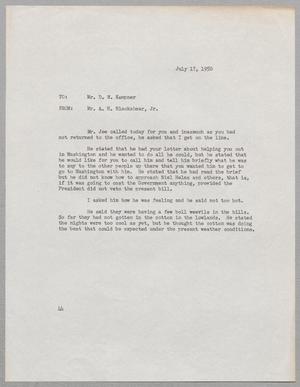 [Letter from A. H. Blackshear, Jr. to Daniel W. Kempner, July 17, 1950]