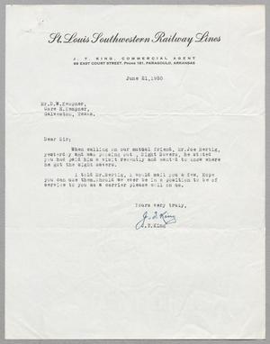 [Letter from J. T. King to Daniel W. Kempner, June 21, 1950]