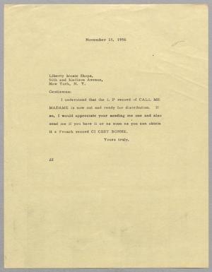 [Letter from D. W. Kempner to Liberty Music Shops, Inc., November 18, 1950]