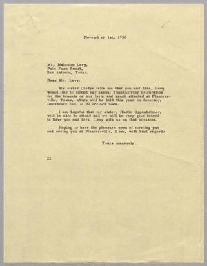 [Letter from Daniel W. Kempner to Malcolm Levy, November 1, 1950]