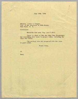 [Letter from Daniel W. Kempner to Lewis & Conger, July 13, 1950]
