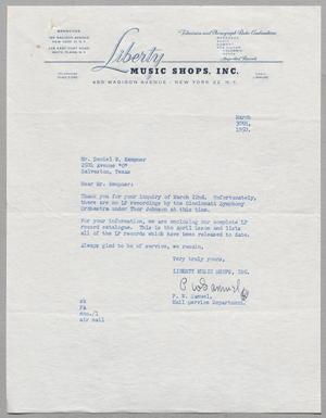 [Letter from P. W. Samuel to D. W. Kempner, March 30, 1950]