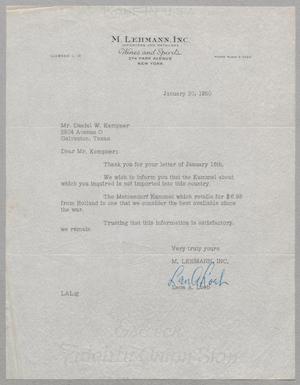 [Letter from M. Lehmann, Inc. to Daniel W. Kempner, January 20, 1950]