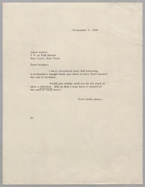 [Letter from D. W. Kempner to Alice Marks, December 7, 1950]