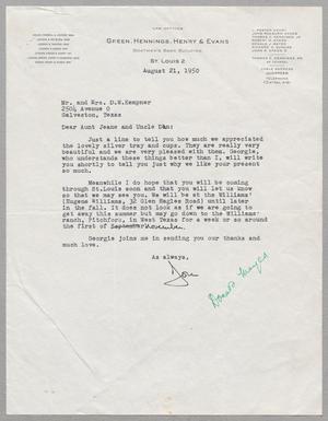 [Letter from Donald Myer to Mr. and Mrs. D. W. Kempner, August 21, 1950]