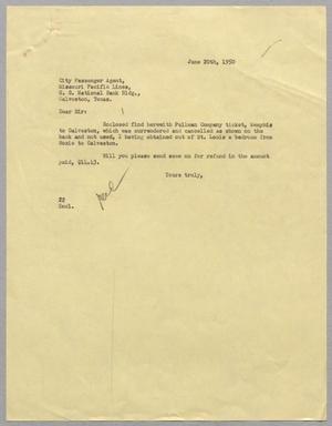 [Letter from D. W. Kempner to City Passenger Agent, June 20, 1950]