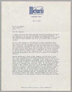 [Letter from Max Baum to D. W. Kempner, May 3rd, 1950]