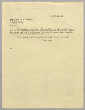 [Letter from Jeane B. Kempner to Model Laundry & Dry Cleaners, April 26, 1950]