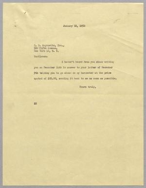 [Letter from Daniel W. Kempner to E. B. Meyrowitz, Incorporated, January 18, 1950]