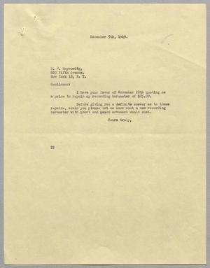 [Letter from D. W. Kempner to E. B. Meyrowitz, December 5th, 1949]